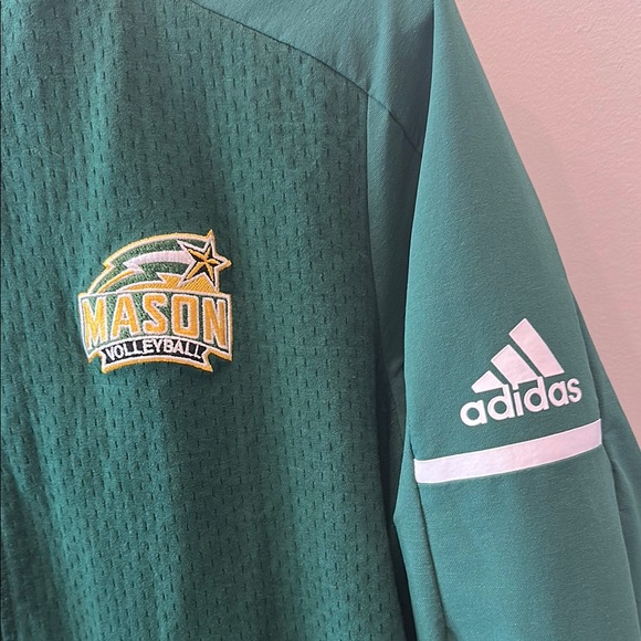 Adidas Jacket Green Zip-Up Athlete w/ Hood Mason Volleyball Mixed Media Sz L - Picture 3 of 9